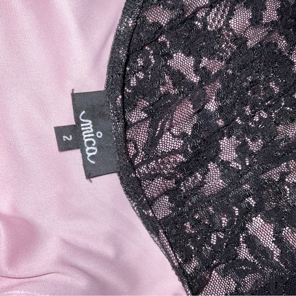 Mica Dress Black Lace Pink Lining Midi Bodycon Stretch Size 2 - Picture 4 of 10